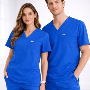 FIGS Blue Scrub Top XL Technical Collection V-Neck Pocket Unisex